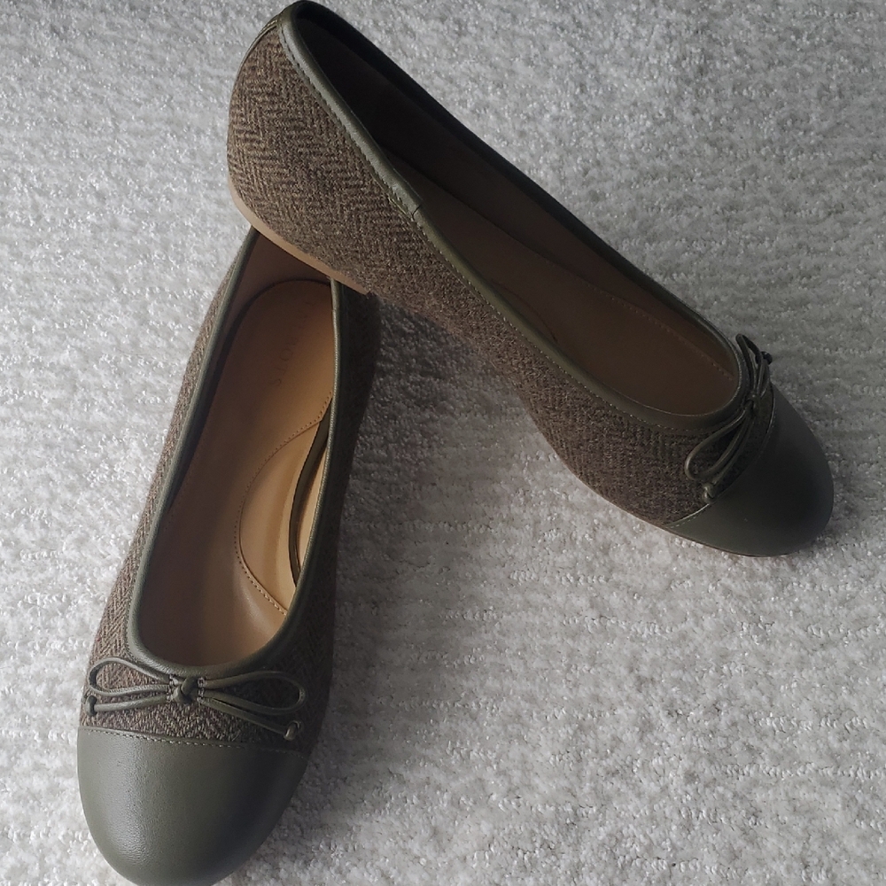 Talbots Olive Green Round Toe Tweed Ballet Flats 9M - Picture 5 of 10